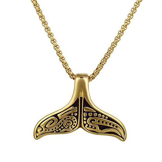 Stainless Steel Dolphin Tail Pendant Necklace-Necklaces-Innovato Design-Gold-24-Innovato Design