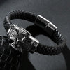 Black Multi-braided Leather Stainless Steel Skull on Cross Bracelet-Skull Bracelet-Innovato Design-7.5-Innovato Design