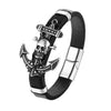 Black Genuine Leather Pirate Skull on Anchor Bracelet-Skull Bracelet-Innovato Design-Skull & Anchor-7-Innovato Design