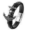 Black Genuine Leather Pirate Skull on Anchor Bracelet-Skull Bracelet-Innovato Design-Black Skull & Anchor-7-Innovato Design