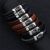 Black and Blue Braided Leather Stainless Steel Skull Bracelet-Skull Bracelet-Innovato Design-Light Brown-6.8-Innovato Design