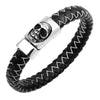 Black and Blue Braided Leather Stainless Steel Skull Bracelet-Skull Bracelet-Innovato Design-Black & White-6.8-Innovato Design