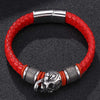 Red Braided Leather Stainless Steel Beaded Skull Bracelet-Skull Bracelet-Innovato Design-6.5-Innovato Design