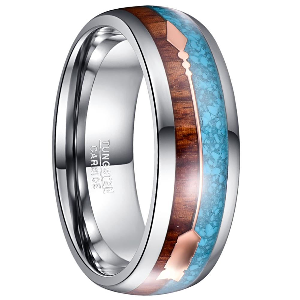 The Gentleman | Silver Tungsten and Koa Wood Rings | Gentlemen's Bands 9 US