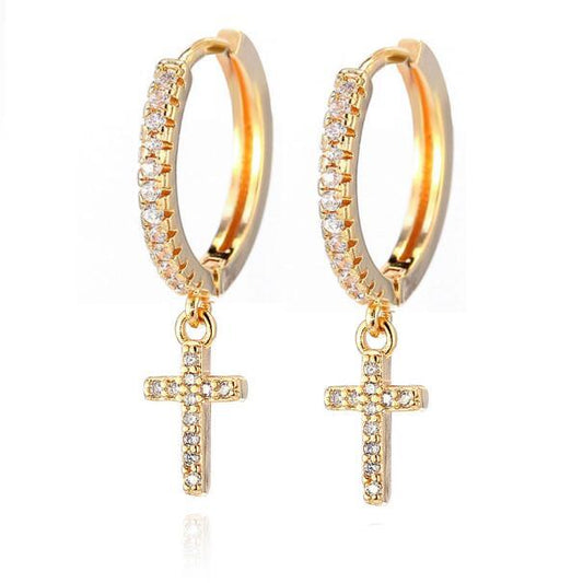 Two Styles Cross Hoop Earrings with Cubic Zirconia-Earrings-Innovato Design-Two-Innovato Design