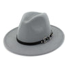 Wide Brim Vintage Felt Fedora Panama Hat with Chain Belt-Hats-Innovato Design-Light Grey-Innovato Design