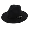 Wide Brim Vintage Felt Fedora Panama Hat with Chain Belt-Hats-Innovato Design-Black-Innovato Design