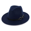 Wide Brim Vintage Felt Fedora Panama Hat with Chain Belt-Hats-Innovato Design-Navy Blue-Innovato Design