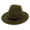 Wide Brim Vintage Felt Fedora Panama Hat with Chain Belt-Hats-Innovato Design-Army Green-Innovato Design