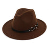 Wide Brim Vintage Felt Fedora Panama Hat with Chain Belt-Hats-Innovato Design-Coffee-Innovato Design