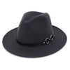 Wide Brim Vintage Felt Fedora Panama Hat with Chain Belt-Hats-Innovato Design-Dark Gray-Innovato Design
