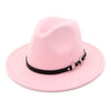 Wide Brim Vintage Felt Fedora Panama Hat with Chain Belt-Hats-Innovato Design-Pink-Innovato Design