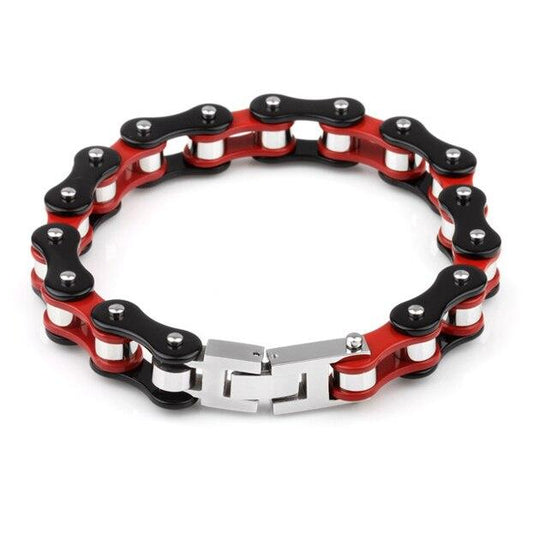 Bike Chain Bracelet Slim Size Multi Tones Unisex-Bracelets-Innovato Design-Black Red-7-Innovato Design