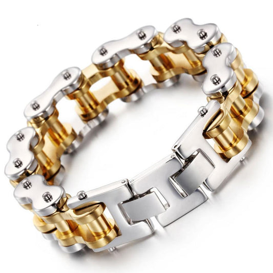 Innovato Silver & Gold Stainless Steel Motorcycle Bracelet-Bracelets-Innovato Design-7-Innovato Design