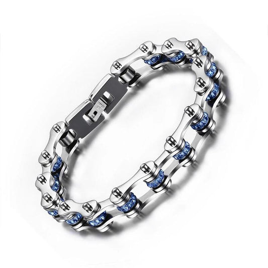 Silver & Sky Blue Crystal Motorcycle Chain Bracelet-Bracelets-Innovato Design-Innovato Design