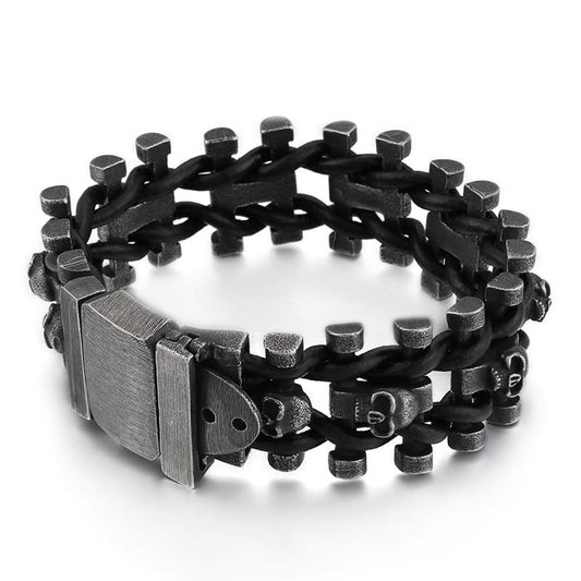 Stainless Steel Motorcycle Chain Antique Black Bracelet with Skulls-Bracelets-Innovato Design-7-Innovato Design
