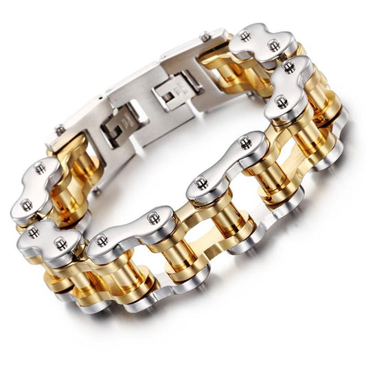 Heavy 2 Tone Biker Chain Bracelet Stainless Steel-Bracelets-Innovato Design-Gold-Innovato Design