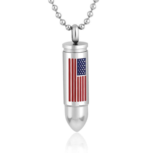 Stainless Steel Bullet Memorial Urn Pendant with USA Flag Patriotic Necklace-Necklaces-Innovato Design-Innovato Design