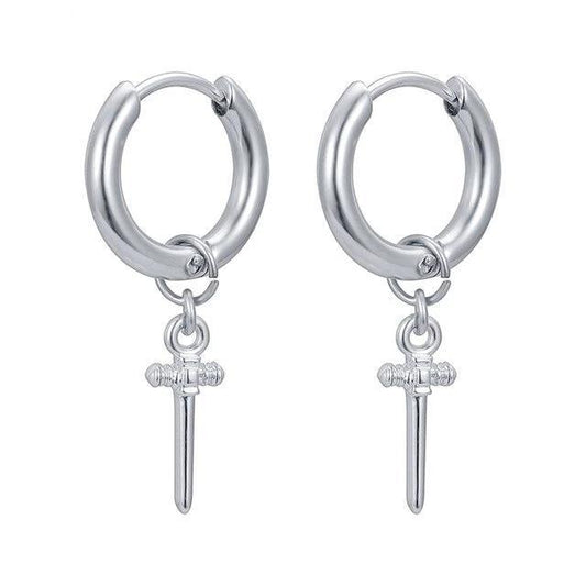 Punk Pair Cross Hoop Earrings Silver Unisex-Earrings-Innovato Design-Innovato Design