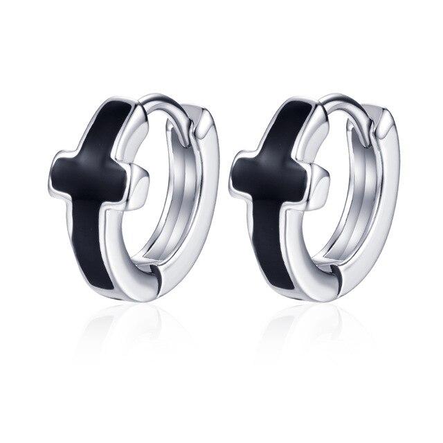 Men's Black Sterling Silver Hoop Earrings