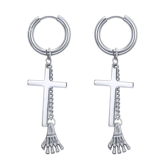 Skeleton Hand Punk Cross Hoop Earrings Unisex-Earrings-Innovato Design-Innovato Design