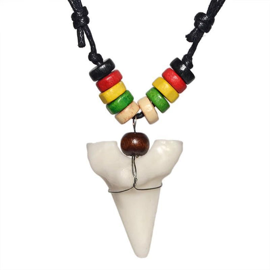 Ceramic Shark Tooth Maori Tribal Bone Wooden Necklace-Necklaces-Innovato Design-Innovato Design