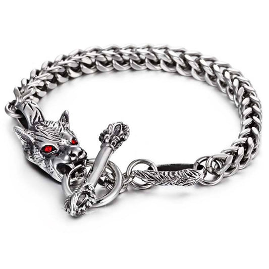 Vintage Punk Stainless Steel Twisted Cable Crystal Wolf Bracelet-Bracelets-Innovato Design-Innovato Design