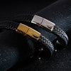 Stainless Steel Wolf Head Handmade Bangle Leather Bracelet-Bracelets-Innovato Design-Gold-Innovato Design