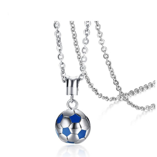 Blue & Silver Football / Soccer Stainless Steel Necklace for Men-Necklaces-Innovato Design-Innovato Design