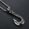 Tribal Engraved Silver Fish Hook Pendant Chain Necklace-Necklaces-Innovato Design-Innovato Design