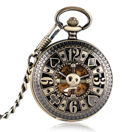 Skull and Poker Symbol Design on Black and Bronze Pocket Watch-Pocket Watch-Innovato Design-Innovato Design