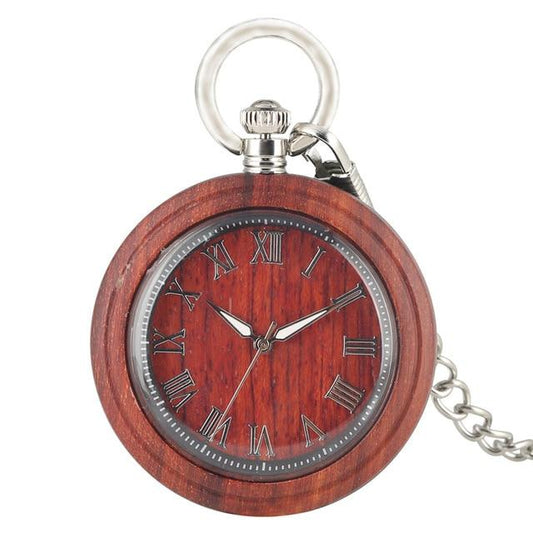 Wooden Pocket Watch with Roman Numeral Display-Pocket Watch-Innovato Design-Red-Innovato Design