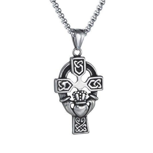 Black & Silver Celtic Knot Cross Claddagh Pendant Necklace-Necklaces-Innovato Design-Innovato Design