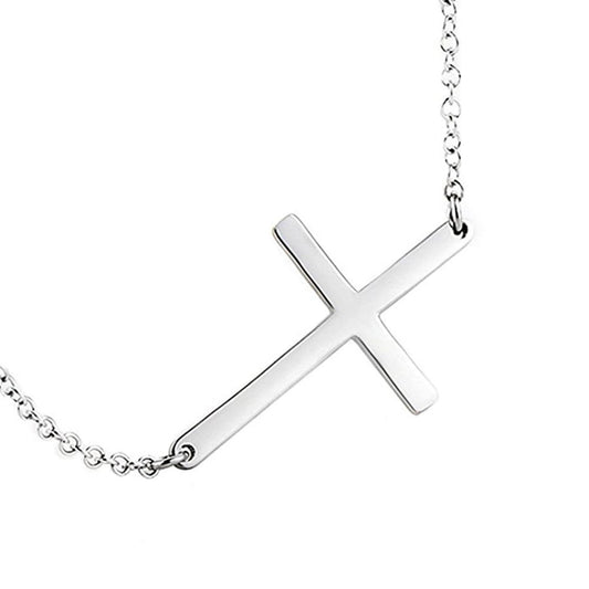 Simple Stainless Steel Sideways Cross Pendant-Necklaces-Innovato Design-Innovato Design