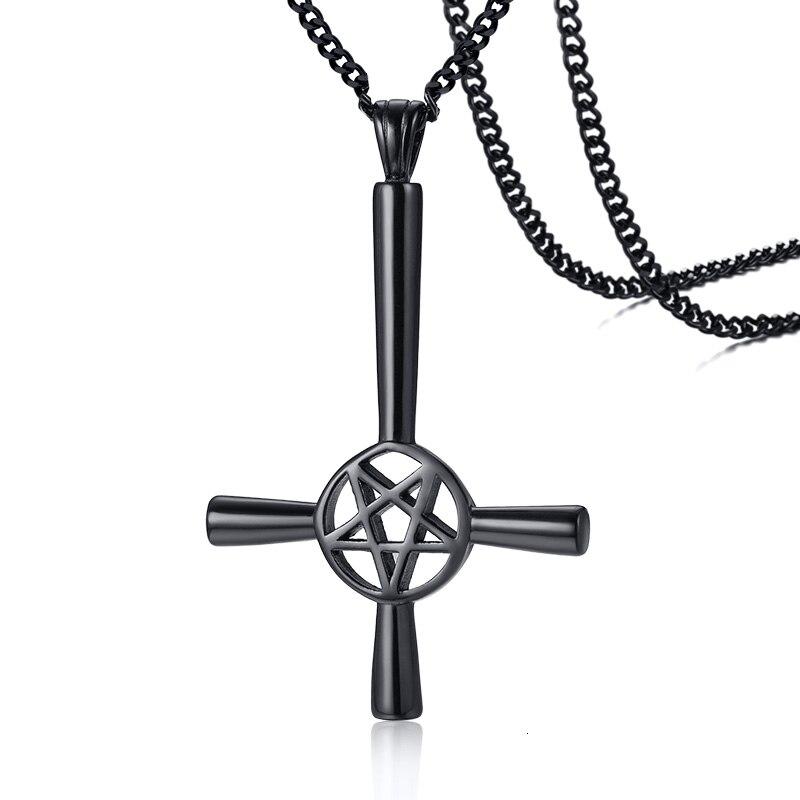 Upside Down / Inverted Pentagram St Peter's Cross Necklace, Black