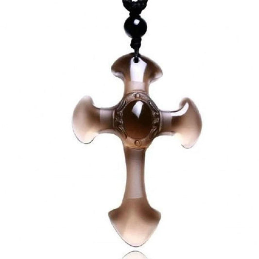 Brown Obsidian Cross Pendant with Beaded Macrame Rope Necklace-Necklaces-Innovato Design-Beads-Innovato Design