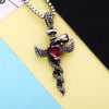 Stainless Steel Necklace and Sword Cross Pendant with Coiled Snake-Necklaces-Innovato Design-Red-28
