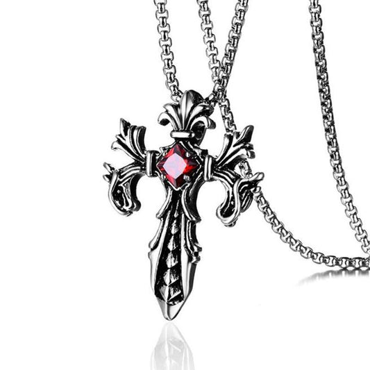 Titanium Steel Crystal Cross Pendant and Chain Necklace-Necklaces-Innovato Design-Black-Innovato Design