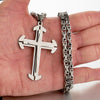 Stainless Steel Silver Triple Cross Pendant with Byzantine Chain Necklace-Necklaces-Innovato Design-30-Innovato Design