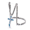 Two-tone Blue and Silver Crucifix Pendant and Byzantine Chain Necklace-Necklaces-Innovato Design-18-Innovato Design