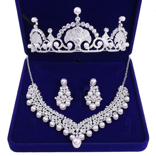 Baroque Crystal, Pearl and Rhinestone Tiara, Necklace & Earrings Jewelry Set-Jewelry Sets-Innovato Design-Innovato Design