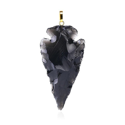 Raw Black Obsidian Arrow Head Pendant with Gold Necklace-Necklaces-Innovato Design-Innovato Design