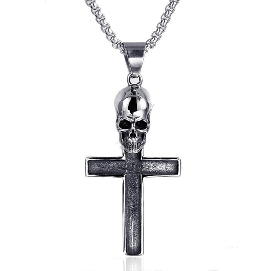 Stainless Steel Skull Cross Pendant with Enamel Inlay Necklace-Necklaces-Innovato Design-Innovato Design