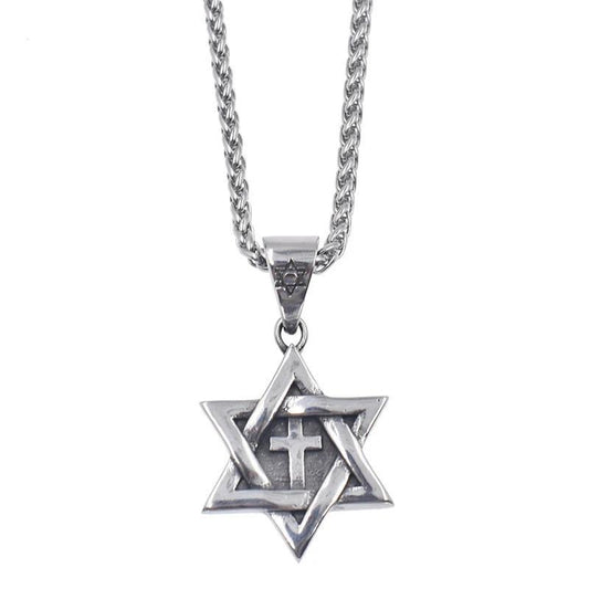 Messianic Star of David with Cross Pendant Necklace-Necklaces-Innovato Design-Silver-Innovato Design