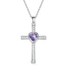Bejeweled Crystal Titanium Steel Heart Cross Pendant Necklace-Necklaces-Innovato Design-Purple-Innovato Design