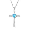 Bejeweled Crystal Titanium Steel Heart Cross Pendant Necklace-Necklaces-Innovato Design-Blue-Innovato Design