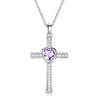 Bejeweled Crystal Titanium Steel Heart Cross Pendant Necklace-Necklaces-Innovato Design-Light Purple-Innovato Design
