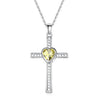 Bejeweled Crystal Titanium Steel Heart Cross Pendant Necklace-Necklaces-Innovato Design-Yellow-Innovato Design