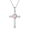 Bejeweled Crystal Titanium Steel Heart Cross Pendant Necklace-Necklaces-Innovato Design-Pink-Innovato Design
