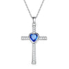 Bejeweled Crystal Titanium Steel Heart Cross Pendant Necklace-Necklaces-Innovato Design-Sky Blue-Innovato Design